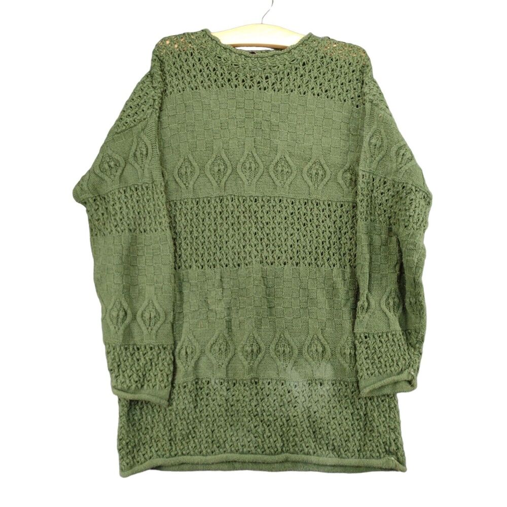 Vintage Nan Dorsey Womens Sweater Size M Green Think Chunky Knit Geometric